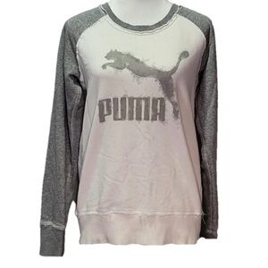 Grey and White Puma crewneck sweatshirt Women’s Extra Small